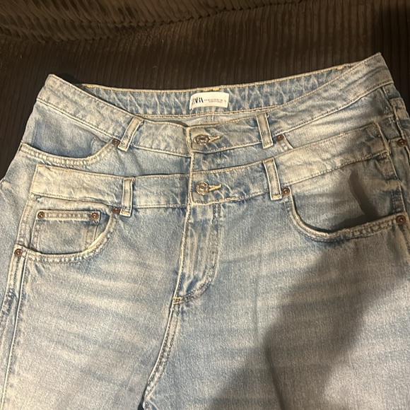 COPY - ZARA Asymmetrical Wide Leg Double Waistband Jeans Size 12 - Picture 6 of 10